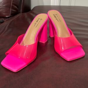 CALL IT SPRING hot pink chunky heel strap sandal